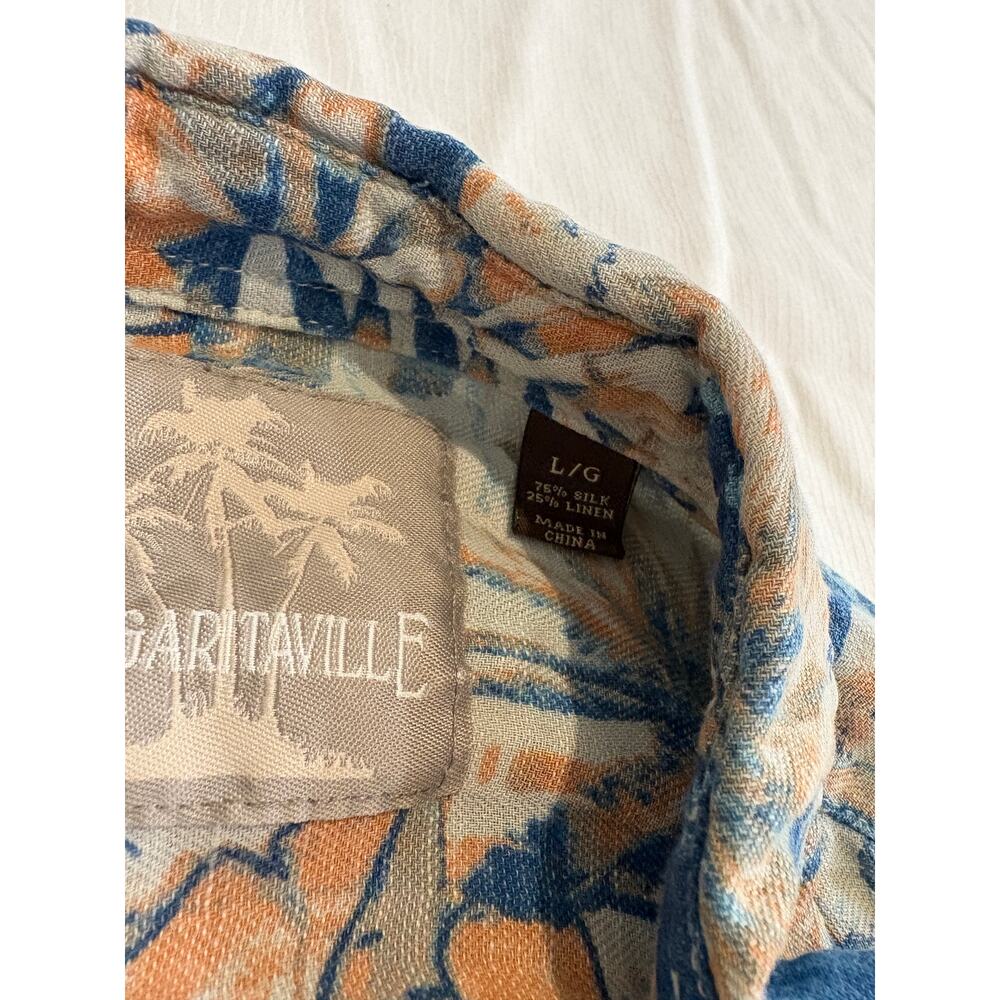 Margaritaville Hawaiian Shirt Silk Linen Blend Floral Mens Large Pink Blue Beach - Picture 7 of 16